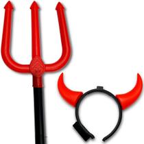 Gancho E Chifre Espeto Tridente Diabinho Fantasia Halloween