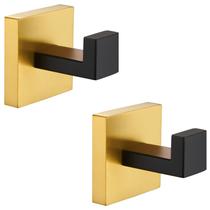 Gancho para Toalha Angular Simples, Kit com 2, Preto Fosco e Dourado, Aço Inoxidável
