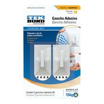 Gancho Plástico Adesivo Quartzo Médio - Até 1,5Kg - 2 Unidades - Tekbond BRANCO