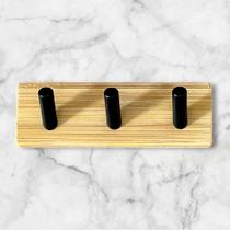 Gancho Triplo Decorativo Autoadesivo de Bambu e Inox para Pendurar Toalhas, Utensílios e Acessórios