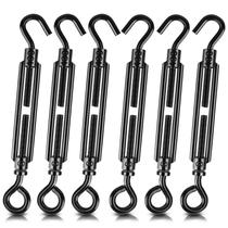 Gancho y Ojo de Tensor Decorativo Negro Premium, 6 Piezas M6 Tensor para Ajuste de Cables, Tensores Ajustables para Cable de Acero para Vela de Sombra, Cercas, Carpa y Colgado de Cuadros