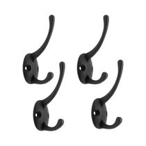 Ganchos De Metal Preto Para Casacos Montados Na Parede Retro Duplo 4 Peças Instalação Simples Com