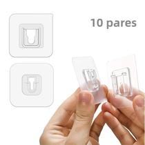 Ganchos De Parede Adesivos Dupla Face Transparentes E Fortes, 10 Pares Com Ventosa E Fivela
