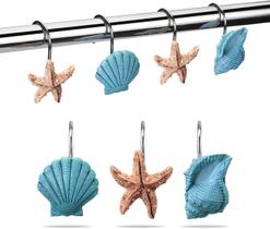 Ganchos para cortinas de chuveiro AGPtek Seashell Anti Rust 12PCS azuis