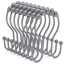 Ganchos para cortinas de chuveiro Bathway Double Hook 12 peças de metal cinza Ganchos para cortinas de chuveiro Bathway Double Hook 12 peças de metal cinza