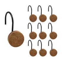 Ganchos para cortinas de chuveiro JTDTH, tronco redondo decorativo de madeira, 12 unidades Ganchos para cortinas de chuveiro JTDTH, tronco redondo decorativo de madeira, 12 unidades