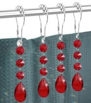Ganchos para cortinas de chuveiro Yapicoco Gemstone Crystal 12 unidades vermelhas