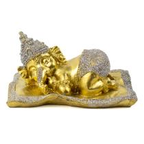 Ganesh Baby 13 cm Deitado no Tapete Dourado em Resina