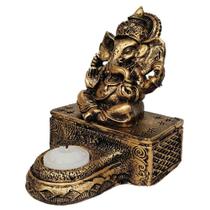 Ganesha com base e castiçal cor ouro envelhecido de resina - Shop Everest