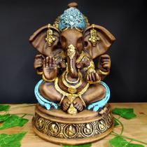 Ganesha com base envelhecido com azul 30cm