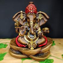 Ganesha com base flor de lótus vermelho 27cm Ganesha com base flor de lótus vermelho 27cm