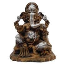 Ganesha com Base - Roupa Dourada c/ Pele Prata - Divine Moda Indiana