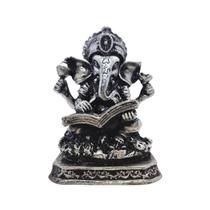 Ganesha Com Livro Imagem Em Resina 10 cm Prata