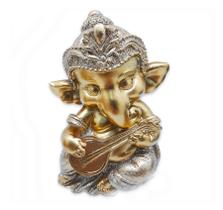 Ganesha da Prosperidade Ganesh Músico Cítara Gold 14 cm