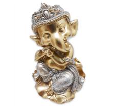 Ganesha da Prosperidade Ganesh Músico Flauta Gold 14 cm - Flash