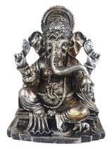 Ganesha de Resina Media na Base cor Dourado com Prata