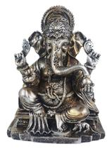 Ganesha de Resina Media na Base cor Dourado com Prata - Decore Casa