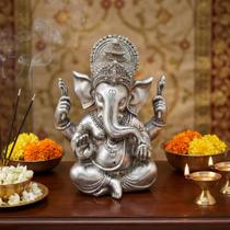 Ganesha Estátua Decorativa Hindu Prateada para Casa Ganesha Estátua Decorativa Hindu Prateada para Casa