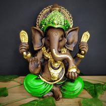 Ganesha p envelhecida com verde 20cm