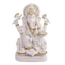 Ganesha Prosperidade Branco Em Resina 15 Cm - Bialluz Presentes