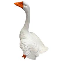 Ganso Branco Sentado Escultura Decorativa de Jardim Realista