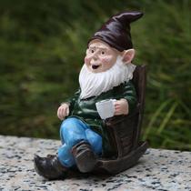 Garden Elf Dwarf Decoração, Cadeira de balanço, Resina Gnome, Beber café, Ornamento do pátio