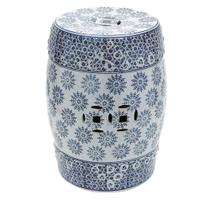 Garden Seat Banco Porcelana Azul e Branco Finos Traços Luxo