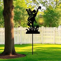 Garden Stakes Outdoor Decor Metal Angel com lanterna solar