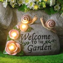 Garden Statue Snail Solar LED Light, resina de sinal de boas-vindas