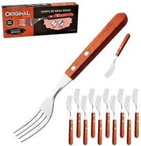 Garfo de mesa de inox cabo madeira marrom wood com 12 unidades - ORIGINAL LINE