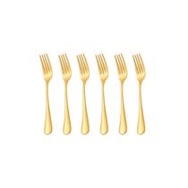 Garfo de Sobremesa Dourado Ouro Talher Inox Buffet Jogo 6un