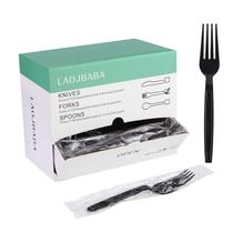 Garfo descartável Laojbaba, embalado individualmente, preto, 18,9 cm, 100 unidades