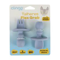 Garfo e Colher Infantil Silicone Resistente Azul Clingo