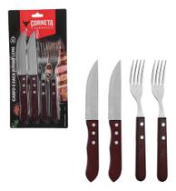 Garfo E Faca Jumbo De Inox Com Cabo De Madeira 4 Peças Garfo E Faca Jumbo De Inox Com Cabo De Madeira 4 Peças
