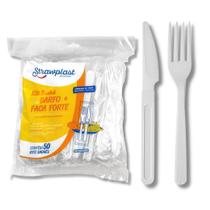 Garfo E Faca Reforçado Branco Embalado 50 Und.