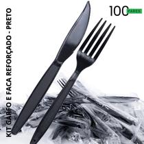 Garfo e Faca reforçado com 100 Kits em sache de plástico Preto