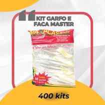 Garfo e Faca Super Reforçado com 400 kits em Sache Plástico Branco
