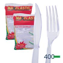Garfo e faca super reforçado em sache plastico transparente 400 kits