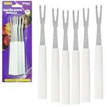 Garfo Garfinho Para Frutas E Petiscos Fundue De Inox Cabo Plástico Com 6 Peças