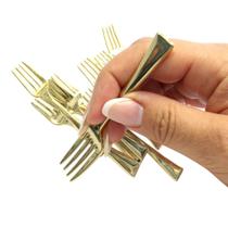 Garfo Mini dourado acrilico Luxo 50 Unid Para Sobremesa