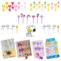 Garfo Palitinhos Infantis Petisco Frutas Lanche Cartoon Fofo Decoração Alimento Bebe Animado - 34 pçs