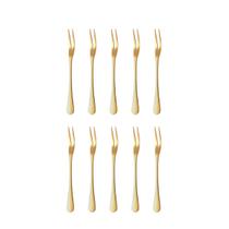 Garfo para Petiscos Frutas Sobremesa Garfinho Dourado Inox 10un