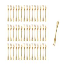 Garfo para Petiscos Frutas Sobremesa Garfinho Dourado Inox 50un