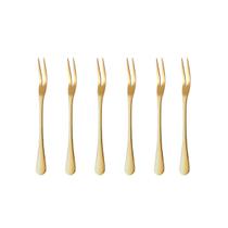 Garfo para Petiscos Frutas Sobremesa Garfinho Dourado Inox 6un