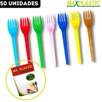 Garfo Plástico Descartável Sobremesa Slim Tropical Maxplastic - 12cm - 50 Unidades