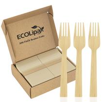 Garfos de bambu descartáveis EcoLipak 300 unidades 17cm compostáveis
