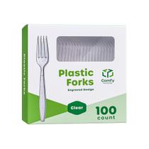 Garfos de plástico descartáveis, pacote com 100 unidades, transparentes e pesados Garfos de plástico descartáveis, pacote com 100 unidades, transparentes e pesados