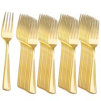 Garfos de plástico Liacere 360 unidades, pesados, 18 cm, dourados, descartáveis Garfos de plástico Liacere 360 unidades, pesados, 18 cm, dourados, descartáveis