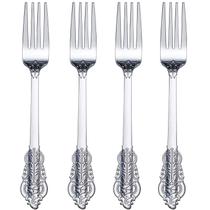 Garfos de plástico prateado descartáveis WDF 100 unidades - 19cm barrocos