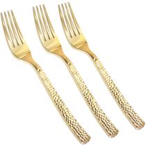 Garfos de plástico Supernal Gold 300 unidades martelados e pesados Garfos de plástico Supernal Gold 300 unidades martelados e pesados